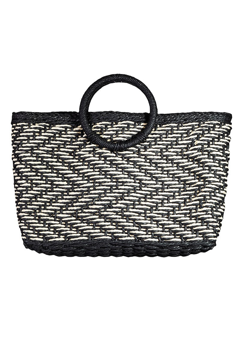 zSALE Kendra Striped Basket Weave Top Handle Handbag - Black/White