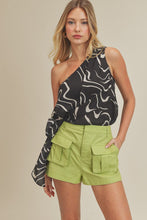 Load image into Gallery viewer, zSALE Kenna One Shoulder Side Tie Blouse - Black Swirl
