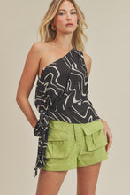 Load image into Gallery viewer, zSALE Kenna One Shoulder Side Tie Blouse - Black Swirl
