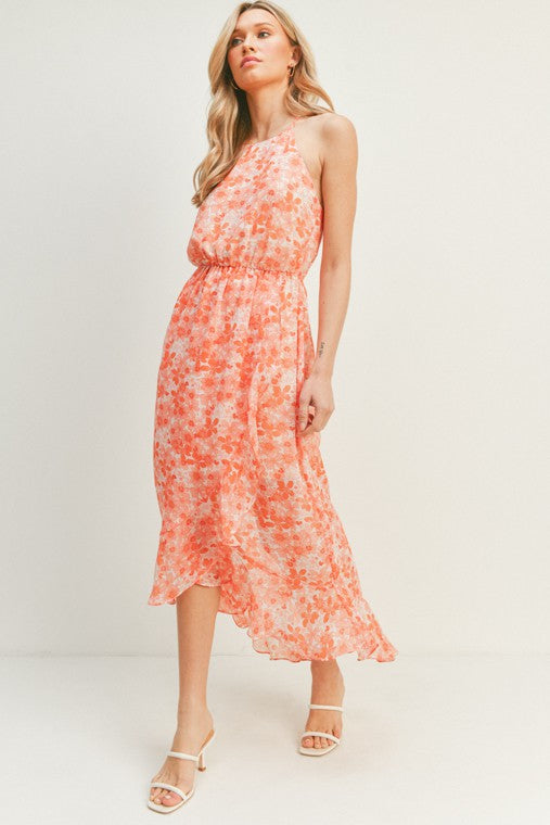 zSALE Kennedy Floral Print Sleeveless Tulip Hem Maxi Dress - Red Coral