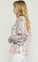 Load image into Gallery viewer, zSALE Lavender Sage Floral Print V-Neck Pleated Sleeve Blouse
