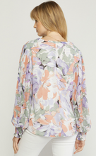 Load image into Gallery viewer, zSALE Lavender Sage Floral Print V-Neck Pleated Sleeve Blouse
