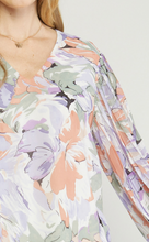 Load image into Gallery viewer, zSALE Lavender Sage Floral Print V-Neck Pleated Sleeve Blouse
