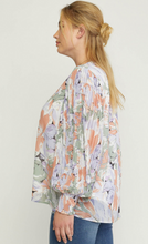 Load image into Gallery viewer, zSALE Curve Lavender Sage Floral Print V-Neck Pleated Sleeve Blouse
