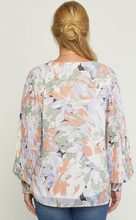 Load image into Gallery viewer, zSALE Curve Lavender Sage Floral Print V-Neck Pleated Sleeve Blouse
