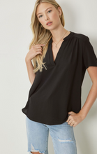 Load image into Gallery viewer, Lydia Essential V-Neck Woven Short Sleeve Blouse - Black
