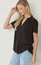 Load image into Gallery viewer, Lydia Essential V-Neck Woven Short Sleeve Blouse - Black
