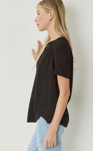 Load image into Gallery viewer, Lydia Essential V-Neck Woven Short Sleeve Blouse - Black
