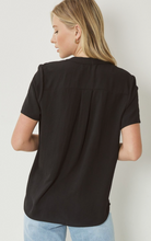 Load image into Gallery viewer, Lydia Essential V-Neck Woven Short Sleeve Blouse - Black
