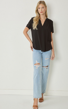 Load image into Gallery viewer, Lydia Essential V-Neck Woven Short Sleeve Blouse - Black

