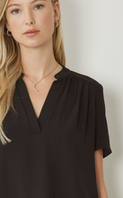 Load image into Gallery viewer, Lydia Essential V-Neck Woven Short Sleeve Blouse - Black
