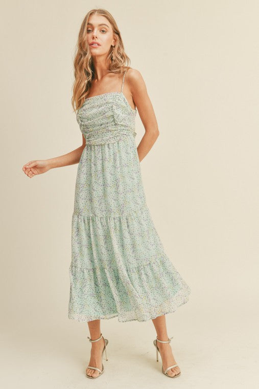 zSALE Madelyn Tie Back Floral Print Midi Dress - Aqua Multi