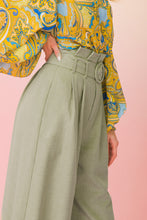 Load image into Gallery viewer, zSALE Maren High Waisted Paper Bag Wide Leg Belted Woven Pant - Sage
