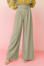 Load image into Gallery viewer, zSALE Maren High Waisted Paper Bag Wide Leg Belted Woven Pant - Sage
