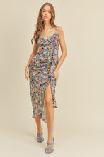 Load image into Gallery viewer, zSALE Mariah Ruffled Midi Dress Floral Front Slit with Cami Straps - Black Multi
