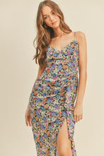 Load image into Gallery viewer, zSALE Mariah Ruffled Midi Dress Floral Front Slit with Cami Straps - Black Multi
