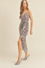 Load image into Gallery viewer, zSALE Mariah Ruffled Midi Dress Floral Front Slit with Cami Straps - Black Multi
