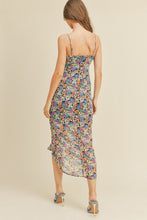 Load image into Gallery viewer, zSALE Mariah Ruffled Midi Dress Floral Front Slit with Cami Straps - Black Multi
