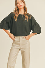 Load image into Gallery viewer, Melody Knit Bubble Sleeve Blouse - Black

