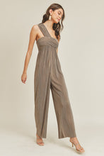 Load image into Gallery viewer, zSALE Delmare Pleated Metallic One Shoulder Jumpsuit - Ash
