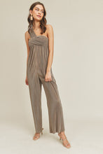 Load image into Gallery viewer, zSALE Delmare Pleated Metallic One Shoulder Jumpsuit - Ash
