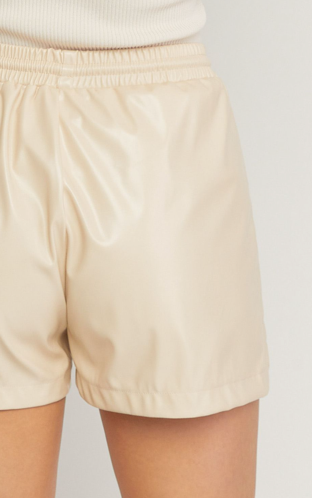 Millie Faux Leather High Waisted Drawstring Tie Shorts - Sand