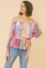 Load image into Gallery viewer, zSALE Mykonos Printed Off The Shoulder Tie Waist Blouse
