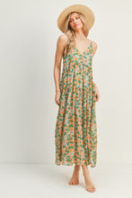 Load image into Gallery viewer, zSALE Natalia Tropical Floral Print V Neck Tank Midi Dress - Blue Orange Floral
