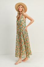 Load image into Gallery viewer, zSALE Natalia Tropical Floral Print V Neck Tank Midi Dress - Blue Orange Floral
