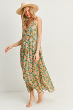 Load image into Gallery viewer, zSALE Natalia Tropical Floral Print V Neck Tank Midi Dress - Blue Orange Floral
