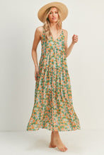 Load image into Gallery viewer, zSALE Natalia Tropical Floral Print V Neck Tank Midi Dress - Blue Orange Floral
