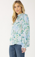 Load image into Gallery viewer, zSALE Phoebe Floral Print Mock Neck Long Sleeve Blouse - Blue Multi
