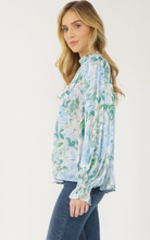Load image into Gallery viewer, zSALE Phoebe Floral Print Mock Neck Long Sleeve Blouse - Blue Multi
