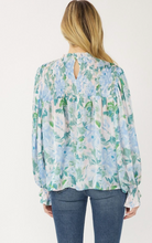 Load image into Gallery viewer, zSALE Phoebe Floral Print Mock Neck Long Sleeve Blouse - Blue Multi

