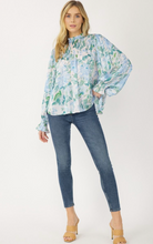 Load image into Gallery viewer, zSALE Phoebe Floral Print Mock Neck Long Sleeve Blouse - Blue Multi
