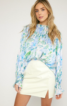 Load image into Gallery viewer, zSALE Phoebe Floral Print Mock Neck Long Sleeve Blouse - Blue Multi
