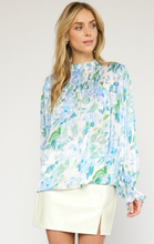 Load image into Gallery viewer, zSALE Phoebe Floral Print Mock Neck Long Sleeve Blouse - Blue Multi
