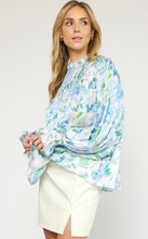 Load image into Gallery viewer, zSALE Phoebe Floral Print Mock Neck Long Sleeve Blouse - Blue Multi
