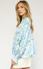Load image into Gallery viewer, zSALE Phoebe Floral Print Mock Neck Long Sleeve Blouse - Blue Multi
