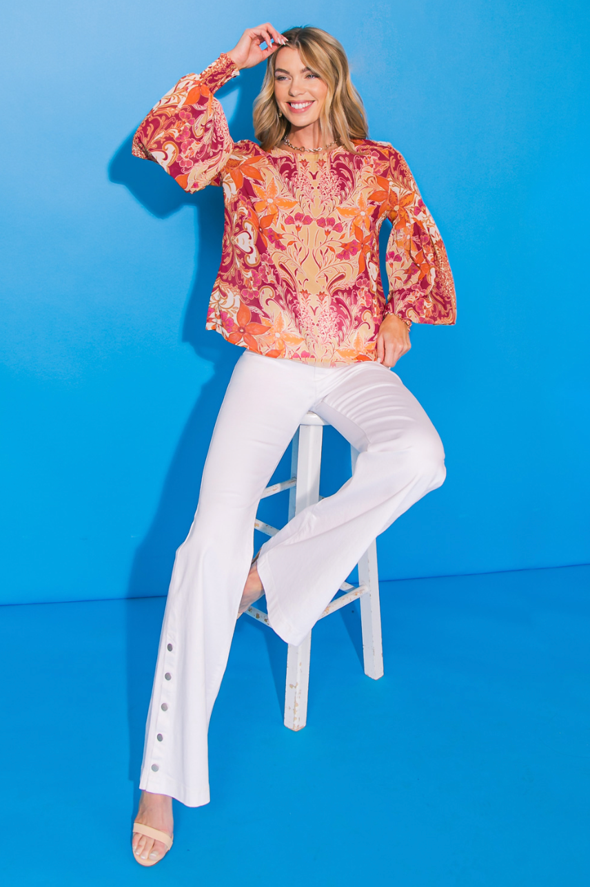 zSALE Sabrina Floral Printed Long Sleeve Woven Blouse - Multi