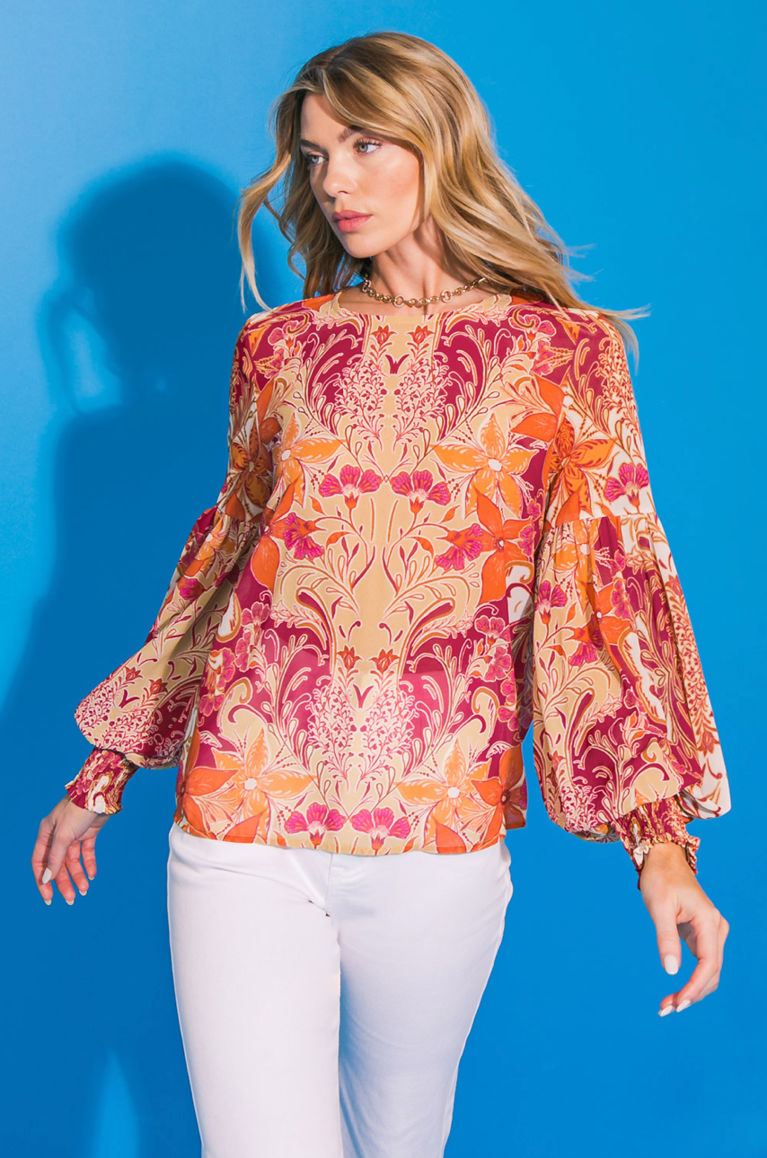 zSALE Sabrina Floral Printed Long Sleeve Woven Blouse - Multi