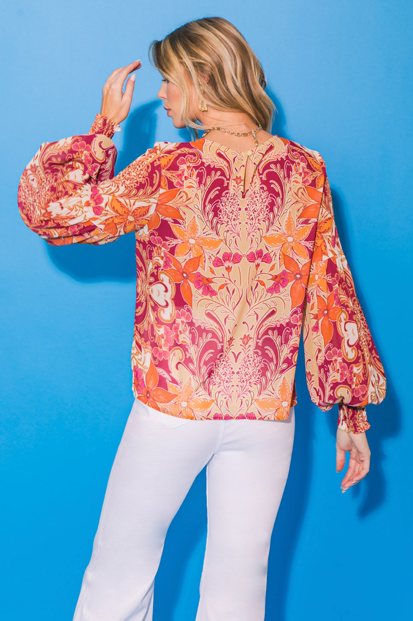zSALE Sabrina Floral Printed Long Sleeve Woven Blouse - Multi