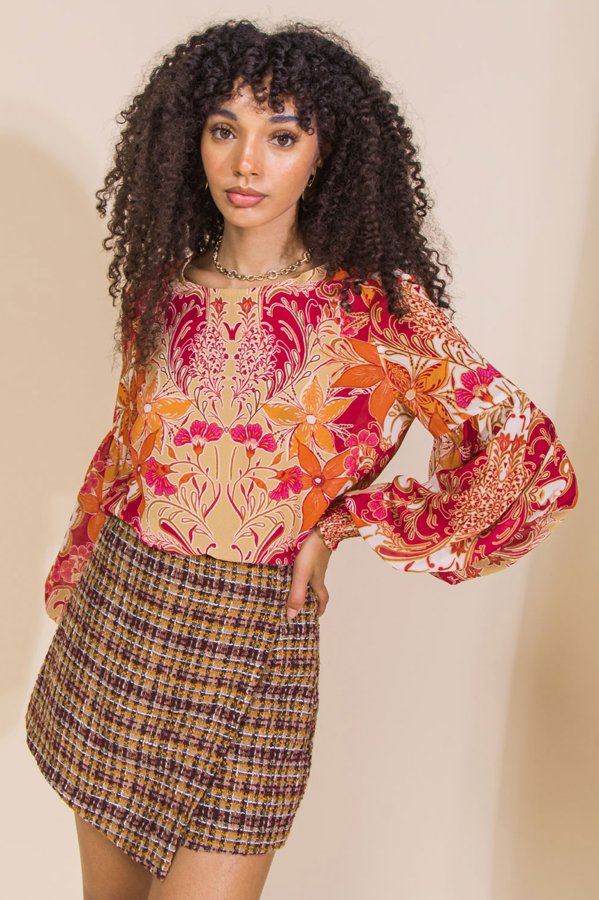 zSALE Sabrina Floral Printed Long Sleeve Woven Blouse - Multi