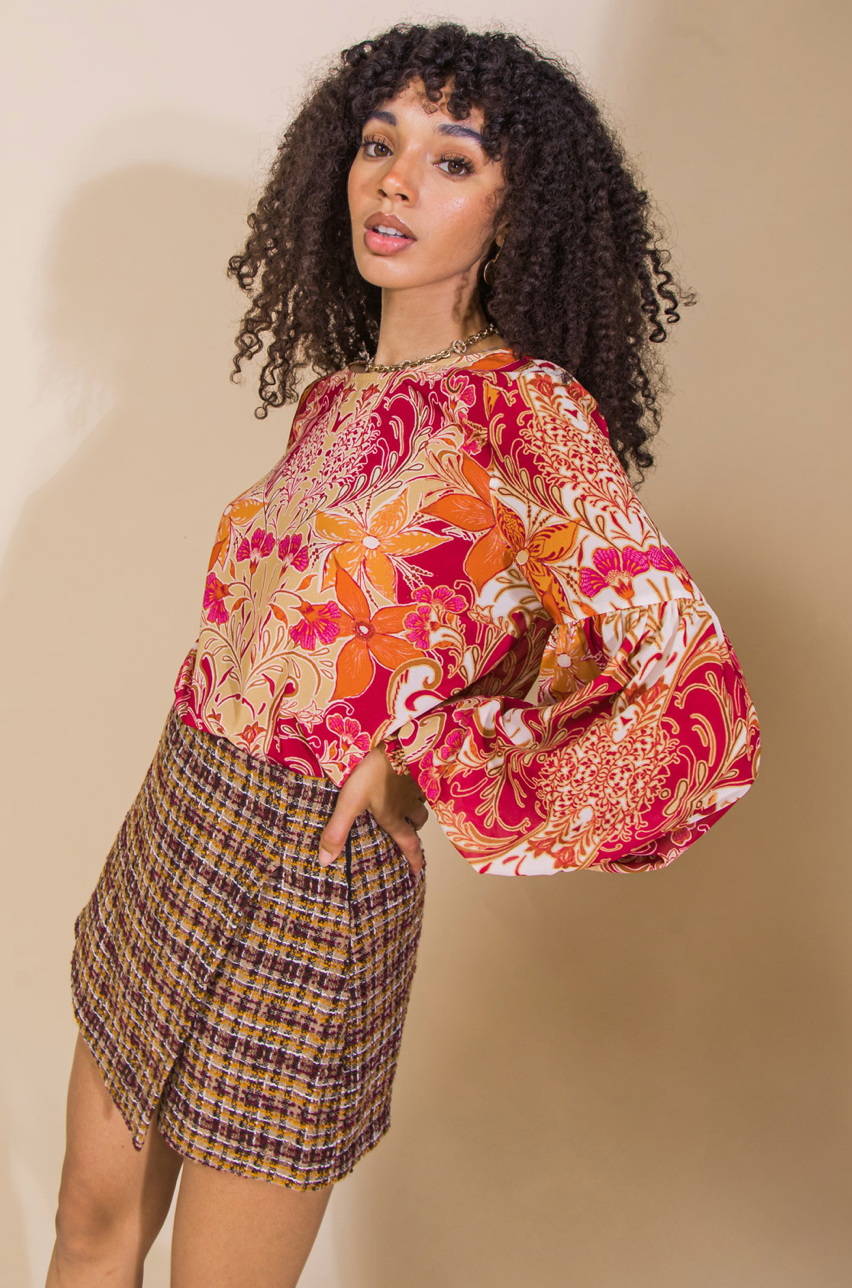 zSALE Sabrina Floral Printed Long Sleeve Woven Blouse - Multi