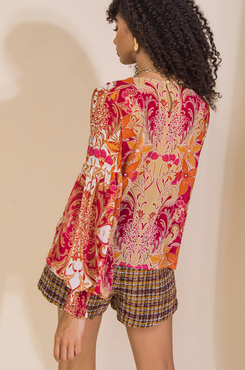 zSALE Sabrina Floral Printed Long Sleeve Woven Blouse - Multi