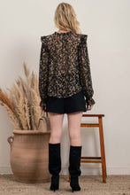 Load image into Gallery viewer, zSALE Savannah Gold Speckle Long Sleeve Button Up Floral Blouse - Black Multi
