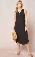 Load image into Gallery viewer, Shore Jersey Knit V-Neck Relaxed Fit T-Shirt Dress - Black
