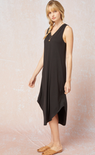Load image into Gallery viewer, Shore Jersey Knit V-Neck Relaxed Fit T-Shirt Dress - Black
