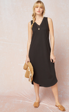Load image into Gallery viewer, Shore Jersey Knit V-Neck Relaxed Fit T-Shirt Dress - Black
