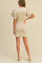 Load image into Gallery viewer, zSALE Stella Ribbed Knit Woven Ruffled Sleeve Dress - Sand
